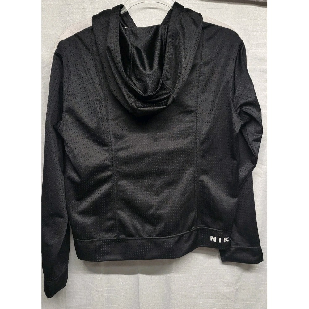 Nike Y2K Womens Lg Black White Stripe Zip-Up Hooded Mesh Like Jacket Street Wear - Picture 2 of 11